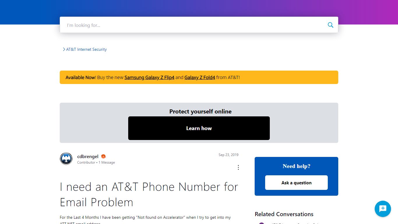 I need an AT&T Phone Number for Email Problem